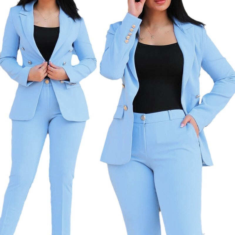 Conjunto de jaqueta e calça de duas peças com trespassado duplo 2024