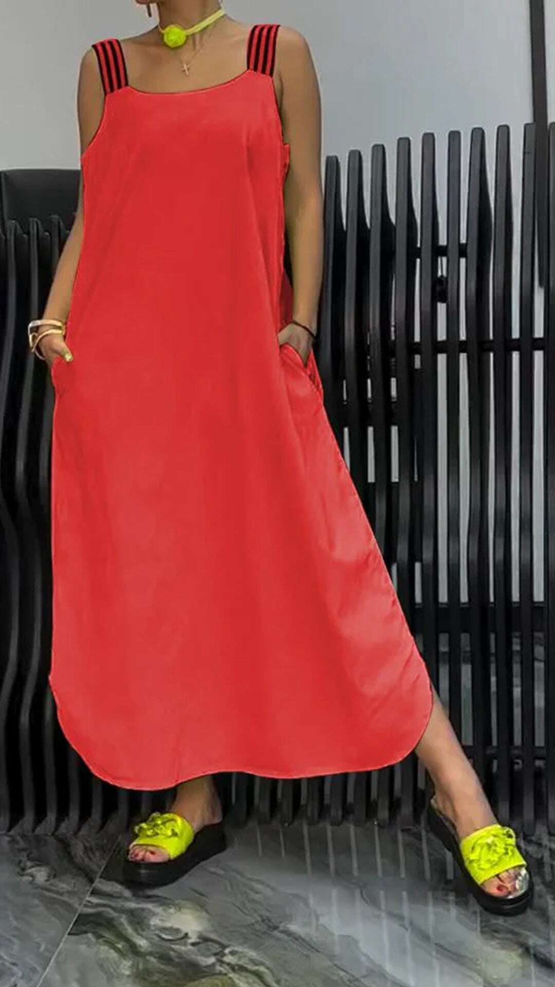 Vestido feminino confortável de algodão e linho