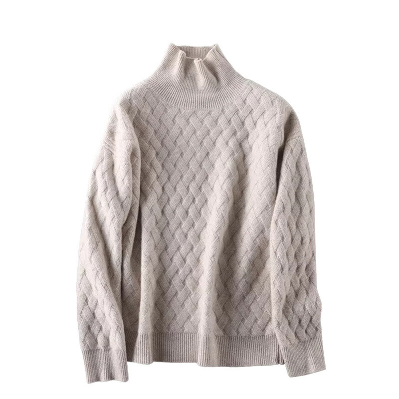 Turtleneck ribbed warm sweater for women autumn and winter 2024 new thickened Korean loose lazy style knitted bottoming shirt
