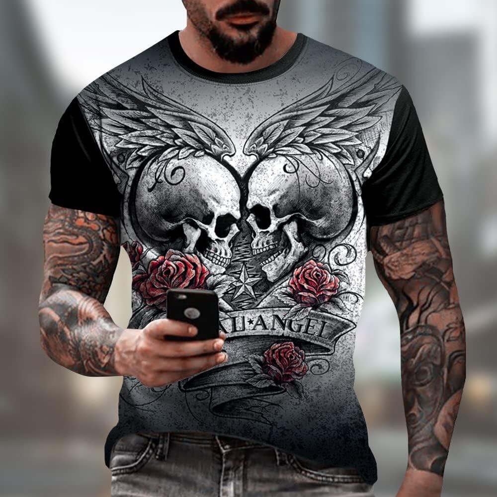 Men's 3D Print Skull T-Shirt 3D Creative Print Short Sleeve T-Shirt Casual Round Neck Novelty Street Fashion Tees Shirt