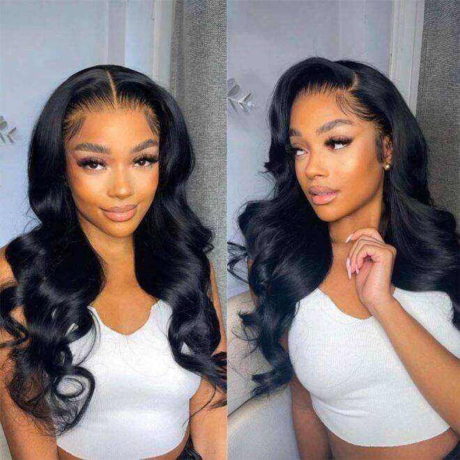 Body Wave 13x4 Lace Wig -180% Densidade Natural Cabelo Humano Preto | Gel Free Wig