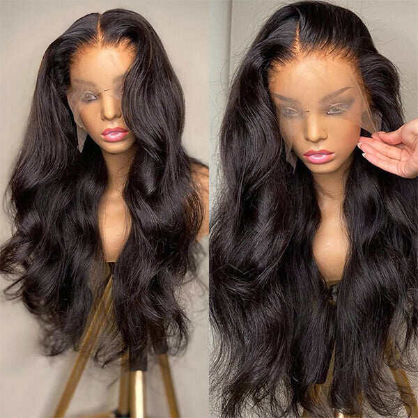 Body Wave 13x4 Lace Wig -180% Densidade Natural Cabelo Humano Preto | Gel Free Wig