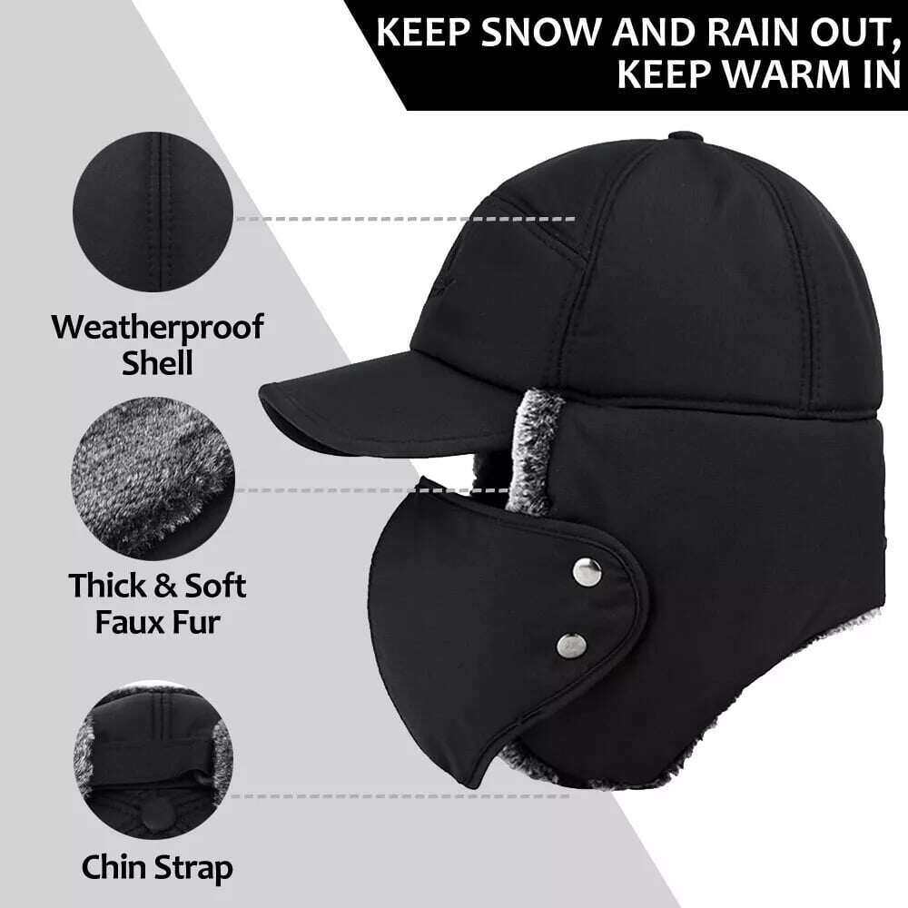 🧢❄️Férfi téli fülkalap csapdázó arcmaszk szőrme repülő repülő hőmeleg hó sísapka