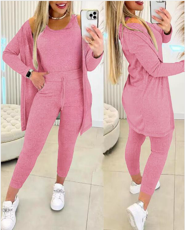 NOVO CONJUNTO FEMININO (TOPS + CALÇAS + JAQUETA) CONJUNTO DE 3 PEÇAS