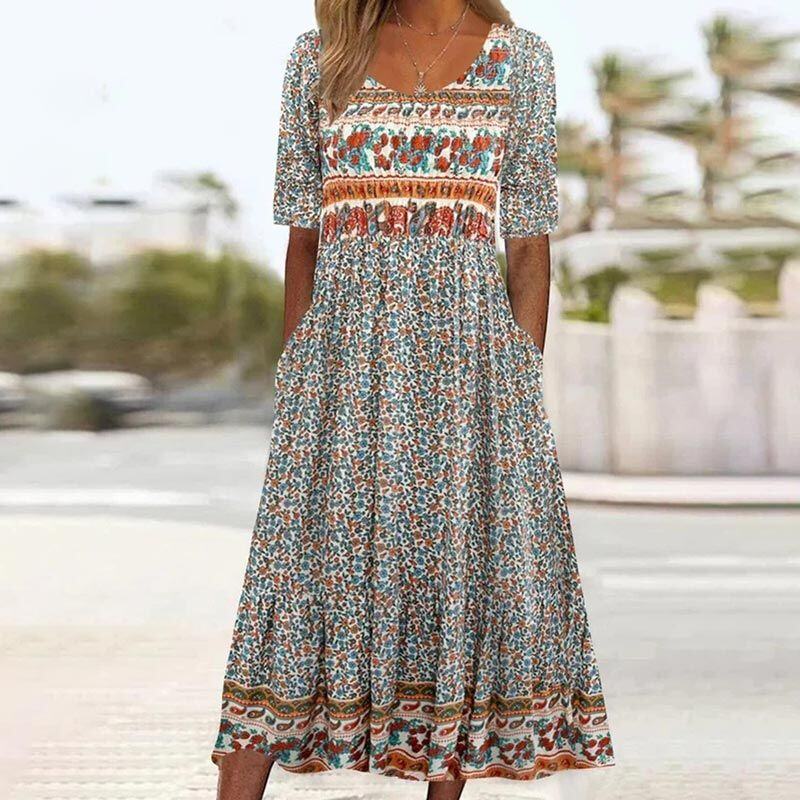 🌸 Vestido elegante Dami com estampa checa.