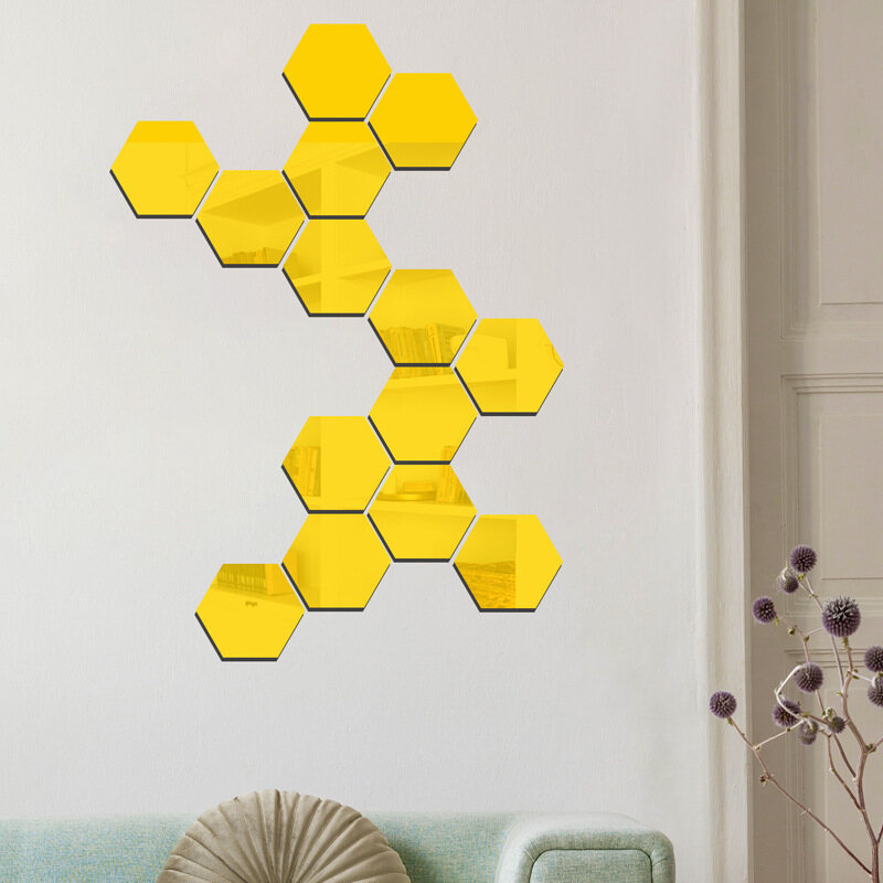 Adesivos de parede espelhados acrílicos hexagonais tridimensionais DIY adesivos de parede autoadesivos decoração de casa adesivos de parede de fundo