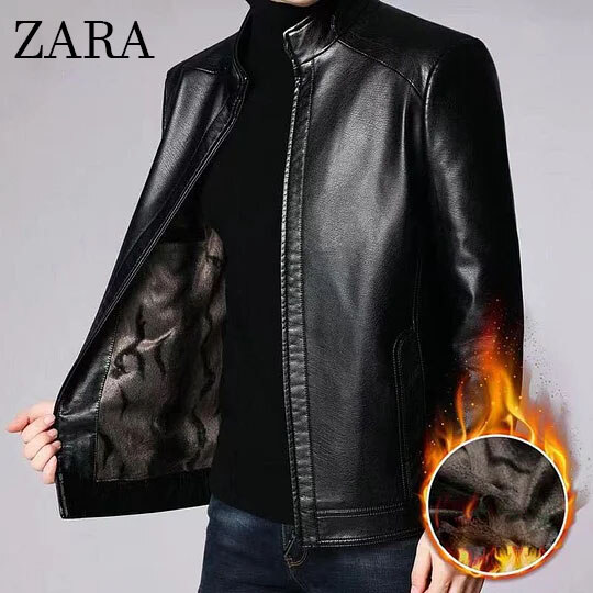 [ZARA] Casaco de couro forrado com pelúcia quente para homens!