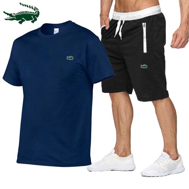 Cartelo High quality spring and summer new men's casual sports cotton round neck short-sleeved T-shirt+casual sports pants set