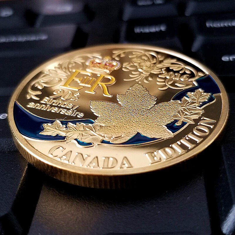 【🎉50% OFF】 Moeda comemorativa do 90º aniversário da Rainha 2016 e folha de bordo canadense (ouro 18K/prata 925)