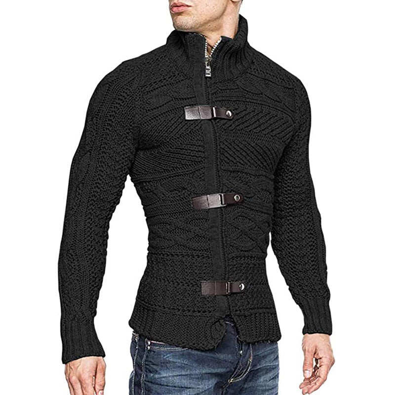 2022 Jesień/Zima Turtleneck Sweater Męski Kolor Matching Leather Button Long Sleeve Knit Sweater