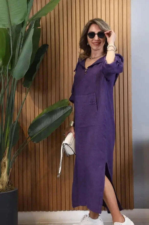 Vestido de linho importado com capuz