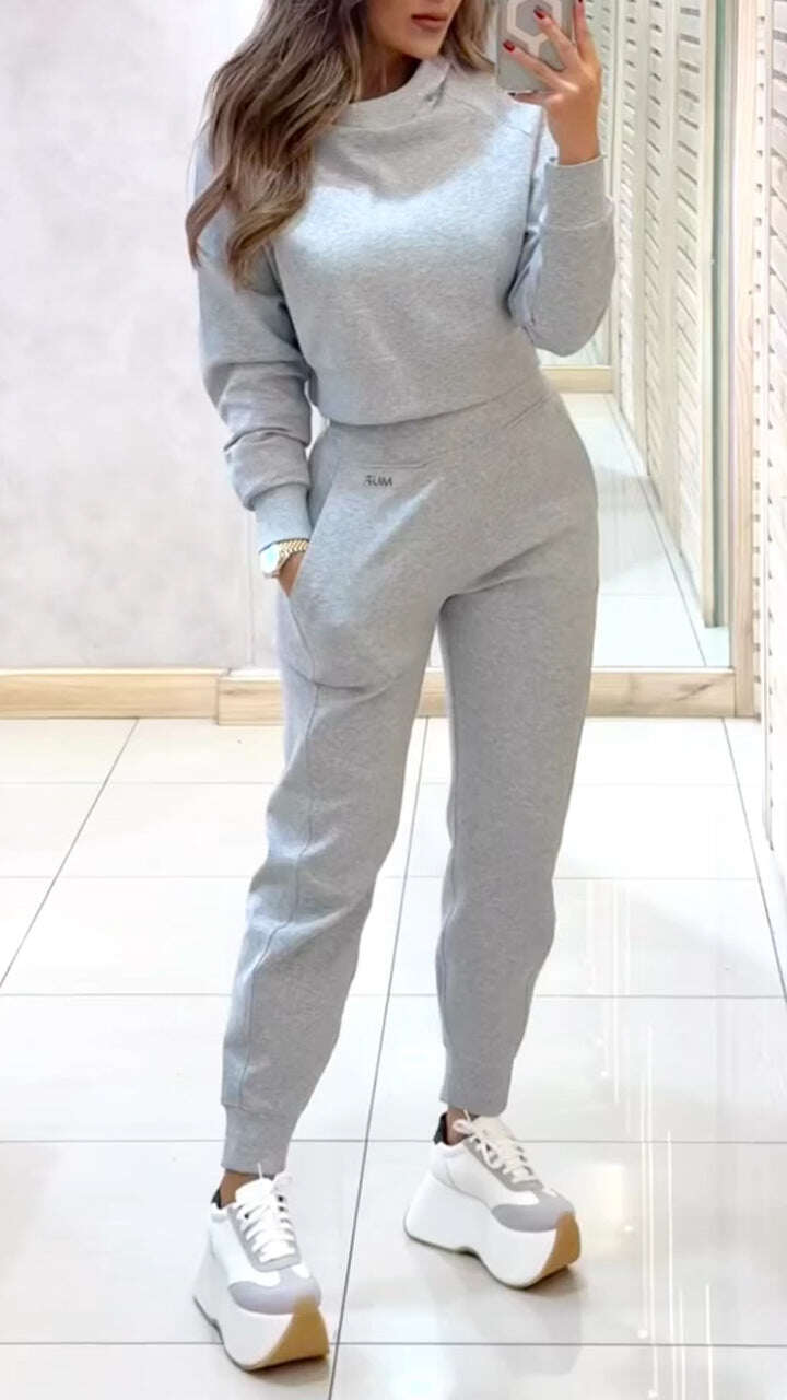 Camisola casual feminina com gola alta e mangas compridas, para outono e inverno