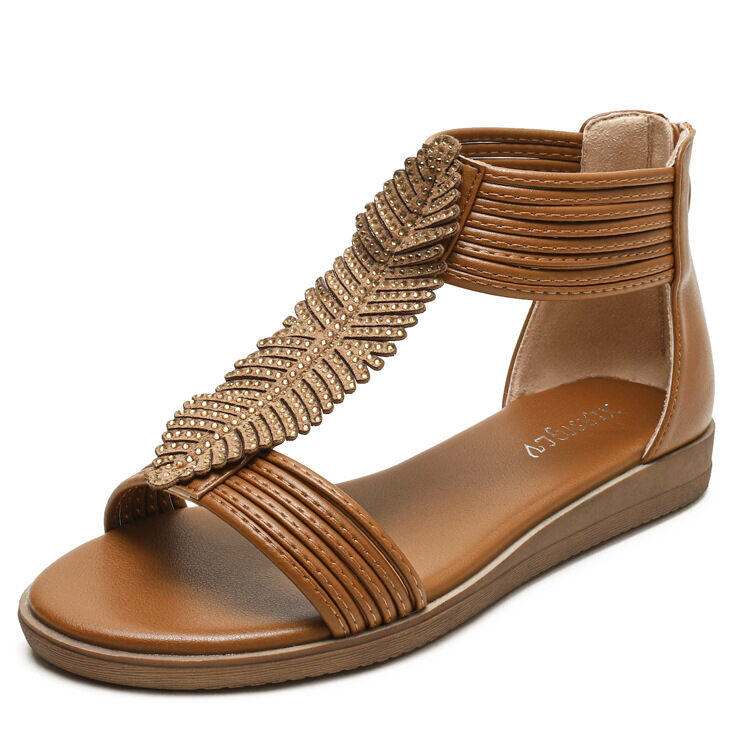 Sandálias romanas femininas 2024 sapatos planos confortáveis ​​de verão com sola macia e salto médio