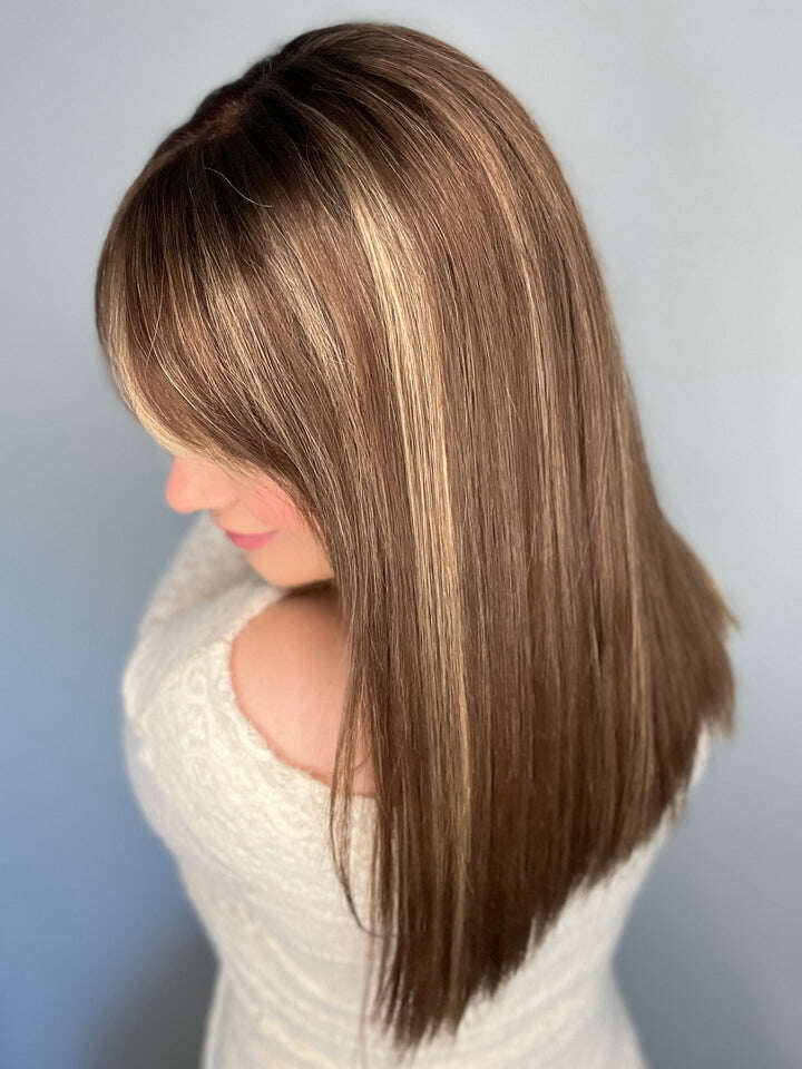 Lace Real Dark Brown Wig with Blonde Highlights