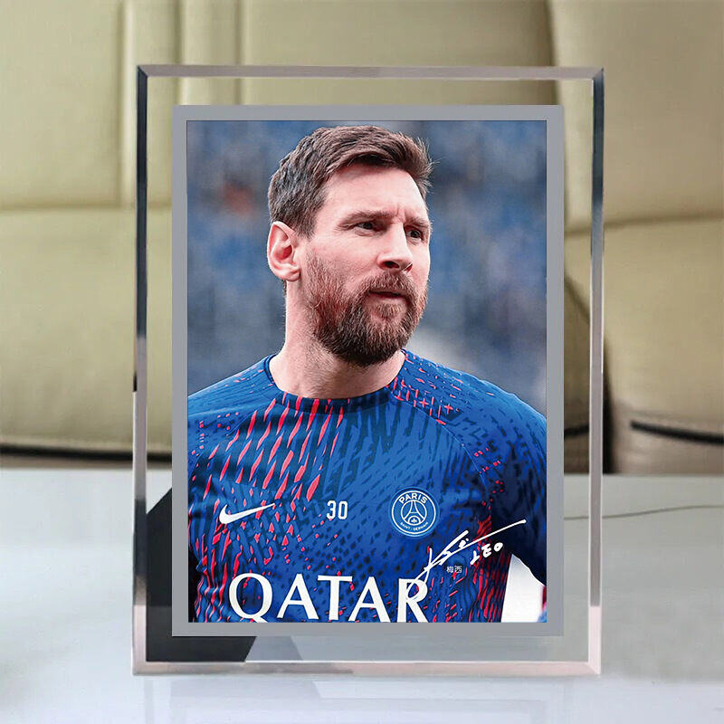 Messi Crystal képkeret 6 hüvelykes labdarúgó-világbajnokság sztárjának fényképével, beltéri üvegkeret asztali dekorációval
