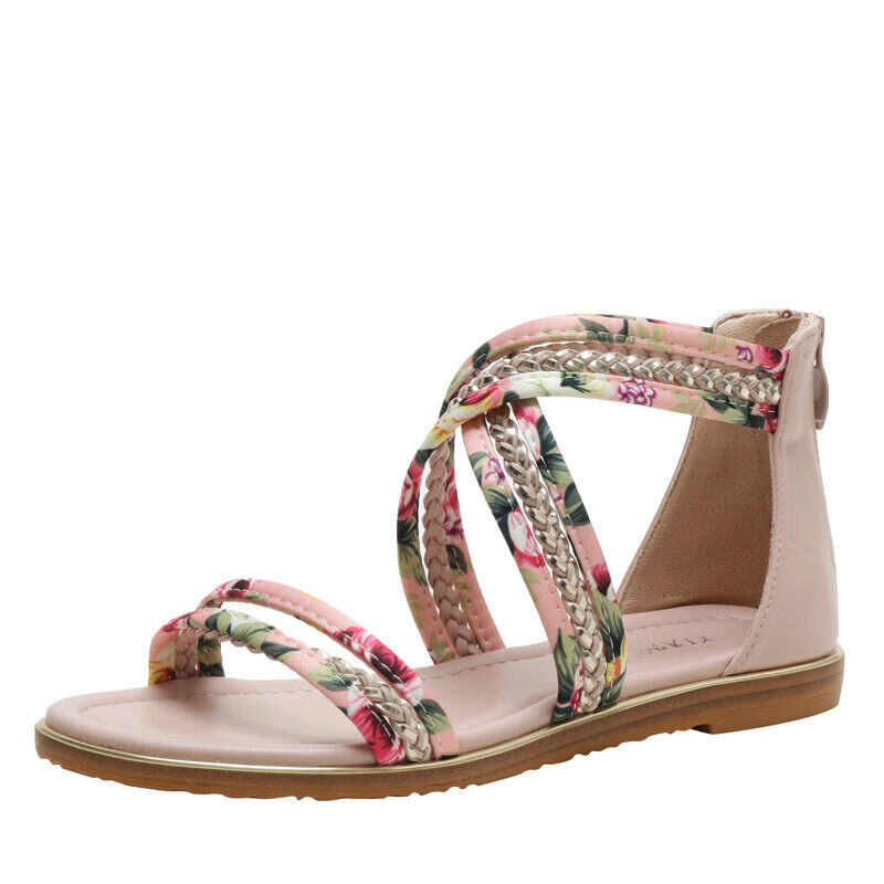 2024 Novos sapatos romanos com alça floral aberta e antiderrapante