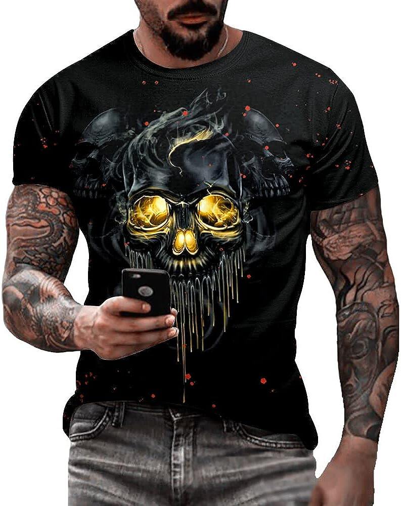 Men's 3D Print Skull T-Shirt 3D Creative Print Short Sleeve T-Shirt Casual Round Neck Novelty Street Fashion Tees Shirt