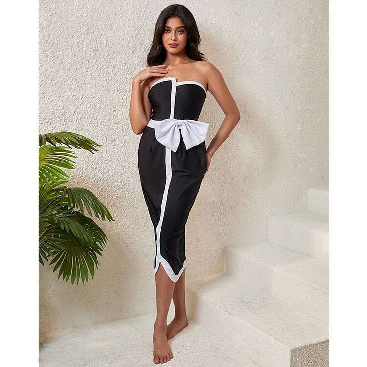 2025 New 3D Bow Decoration One Piece Swimsuit Set