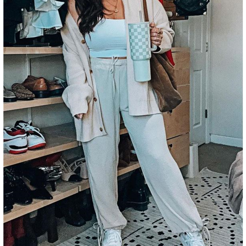 49% de desconto💥 Conjunto de casaco e calças de malha de duas peças para mulher com novo estilo outono