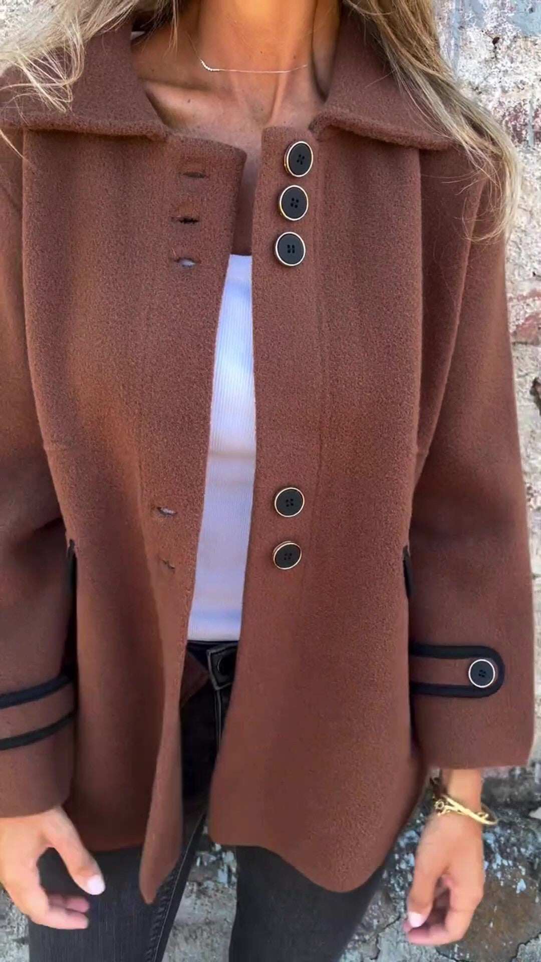 PROMOÇÃO🔥 Casaco feminino de lã folgado com botões
