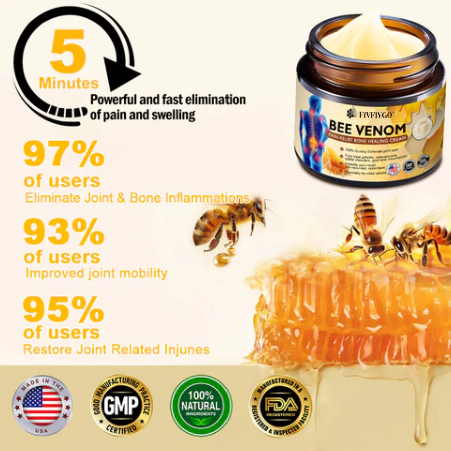 Fivfivgo™ Bee Venom Instant Ultra Strength Pain Relief Therapy Cream (Elimina a dor para artrite, dores musculares, nas costas, joelhos, costas, ombros, quadris, pulsos, mãos)
