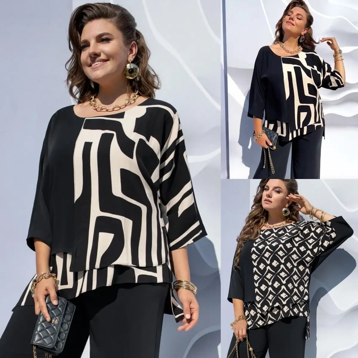 【S-5XL】❤️2024 nova camisa elegante de mulher com gola redonda