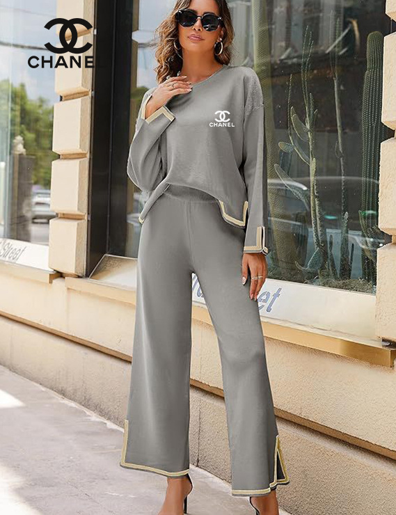 2024 Chanel novo conjunto de 2 peças de malha feminina casual de manga comprida