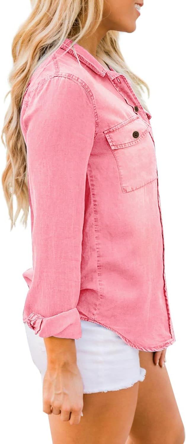 luvamia farmer ing Női Chambray Jean Western Shirts Hosszú ujjú gombos felsők