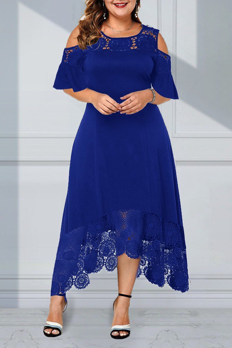 2023 Renda de renda de grande tamanho vestido de renda de ombro comprido de ombro frio