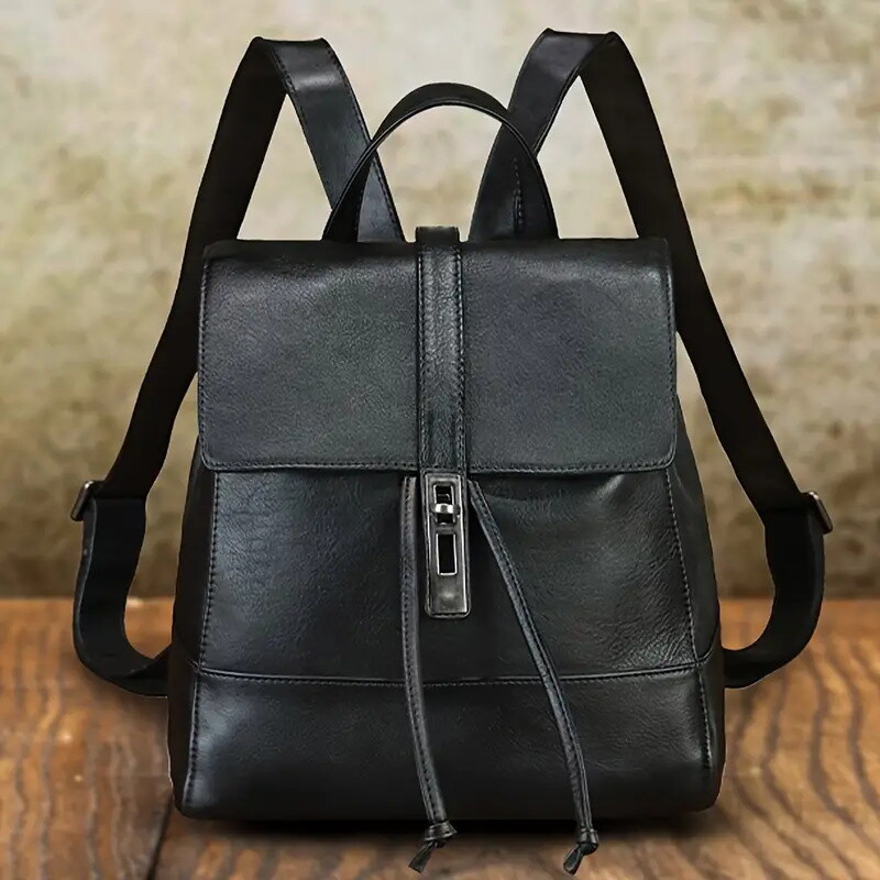 Women'S Vintage Genuine Leather Backpack - Adjustable Straps, Zipper Closure, Top Grain Leather, Brown & Black Options, Casual Daypack for Travel & Sport, Backpack for Travel, Secure Zipper Closure