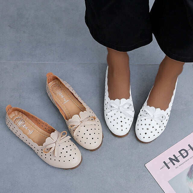 Feminino confortável casual casual cor sólida verão arco apartamentos