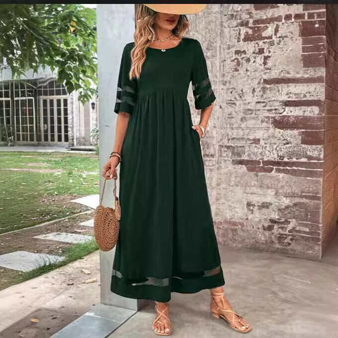 Vestido longo preto simples e legal manga 3/4