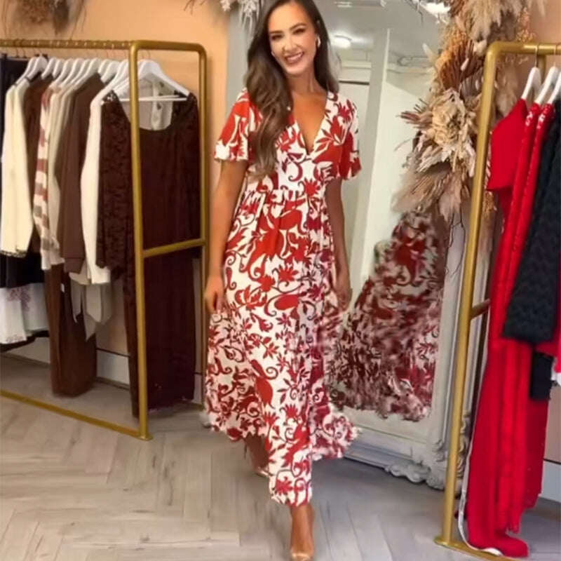 🌸Spring Specials🌸  Women's Fashion Printed V-Neck Flowy Dress