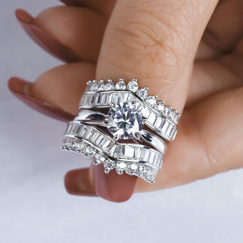 Комплект пръстени от 3 части от стерлингово сребро в стил ар деко