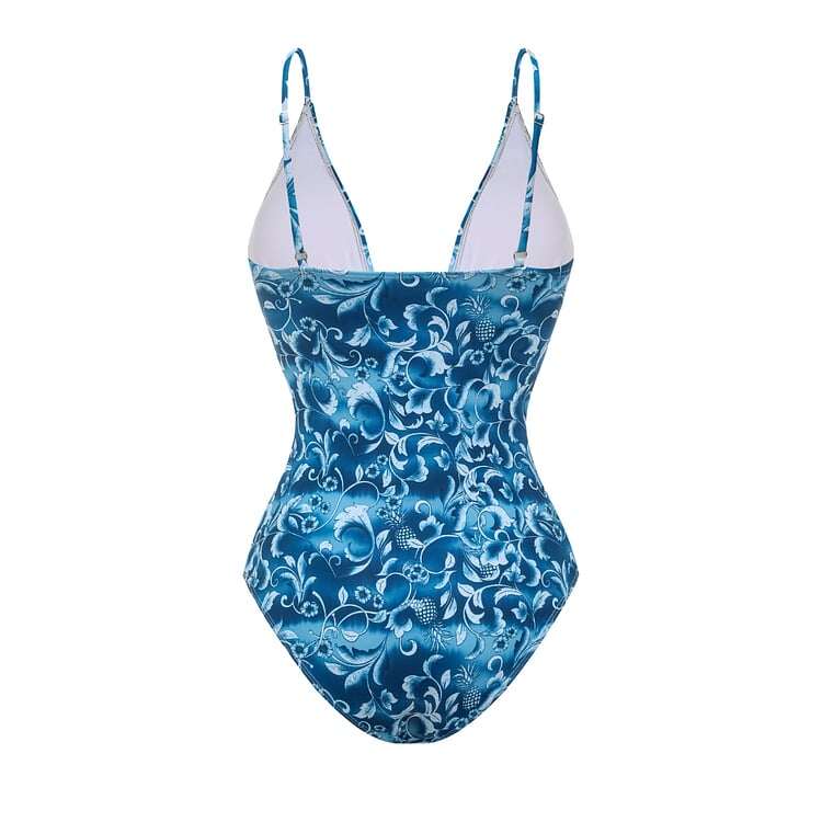 New V Neck Printed One Piece Swimsuit Set