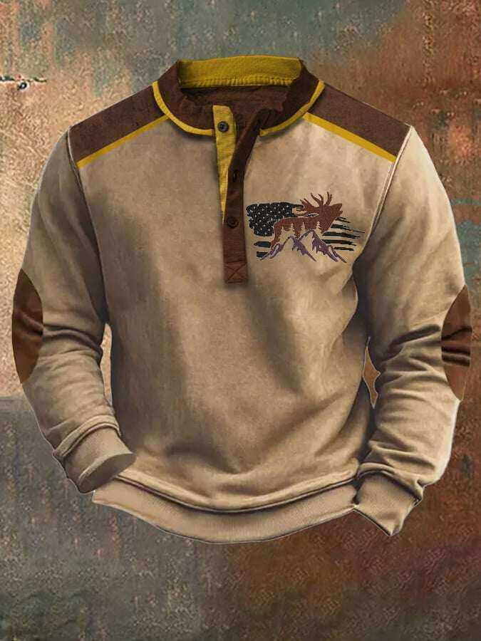 Męska bluza na co dzień z łosiem w stylu vintage