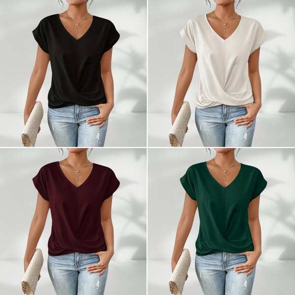T-shirt z krótkim rękawem z skręconym pierścieniem V skręconym
