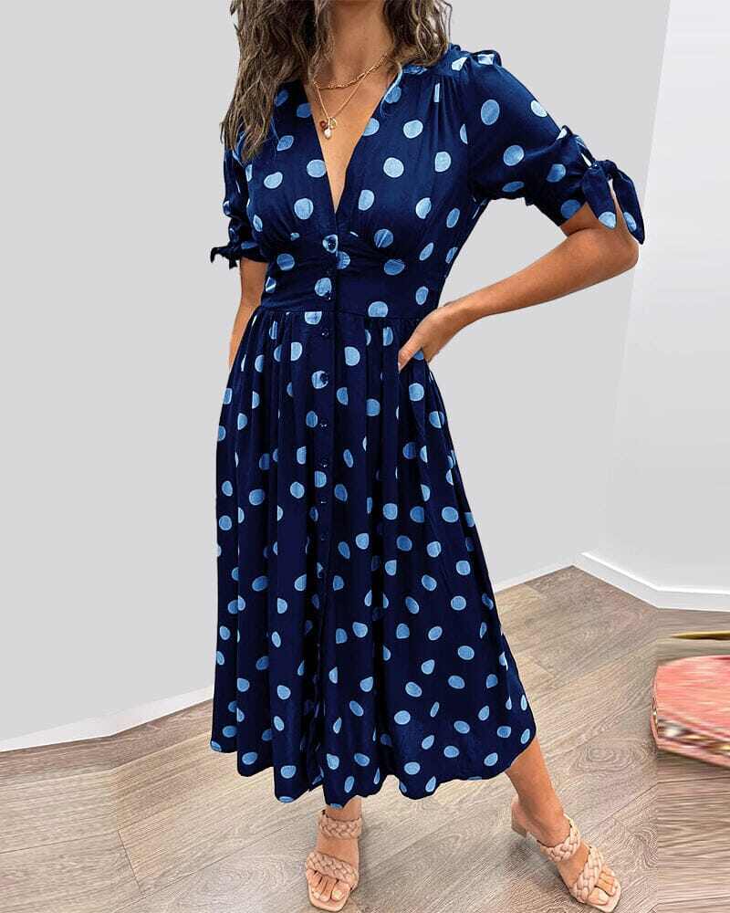 💃Vestido de bolinhas com decote em V profundo