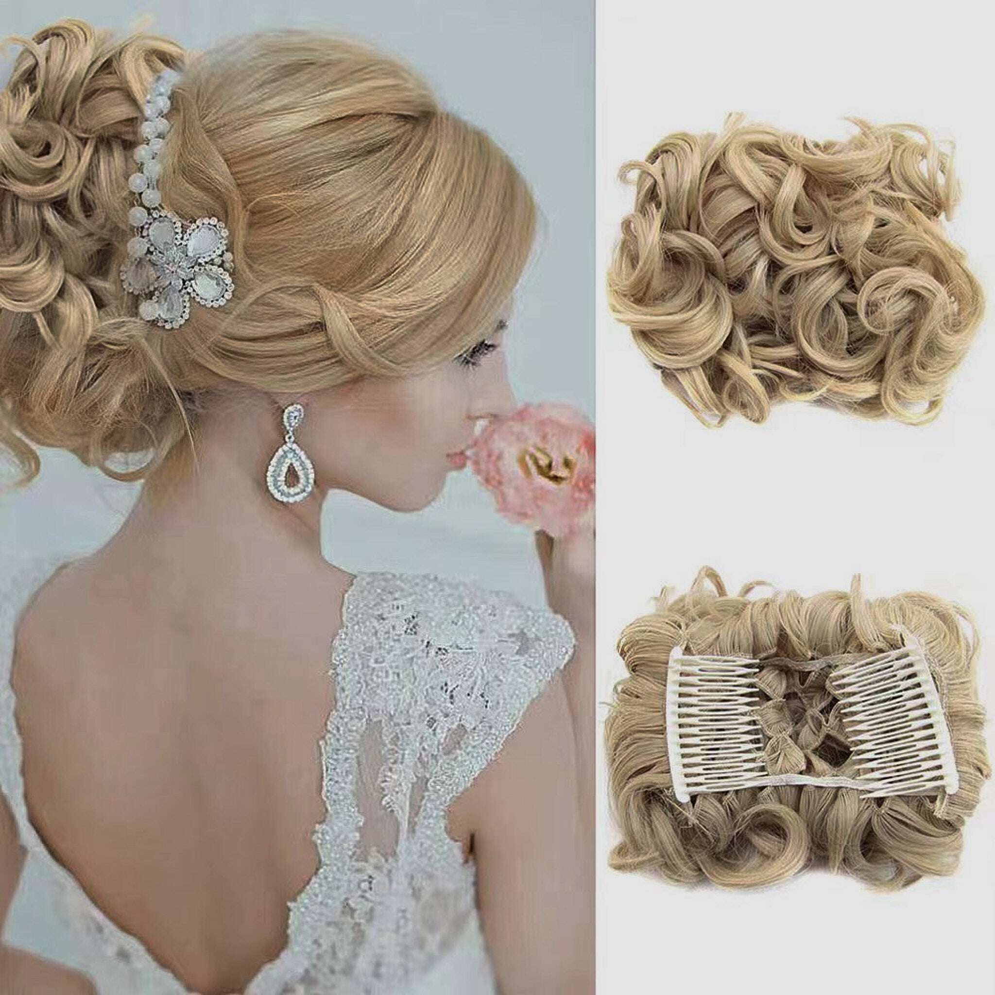 Extensão de coque de cabelo curto e encaracolado