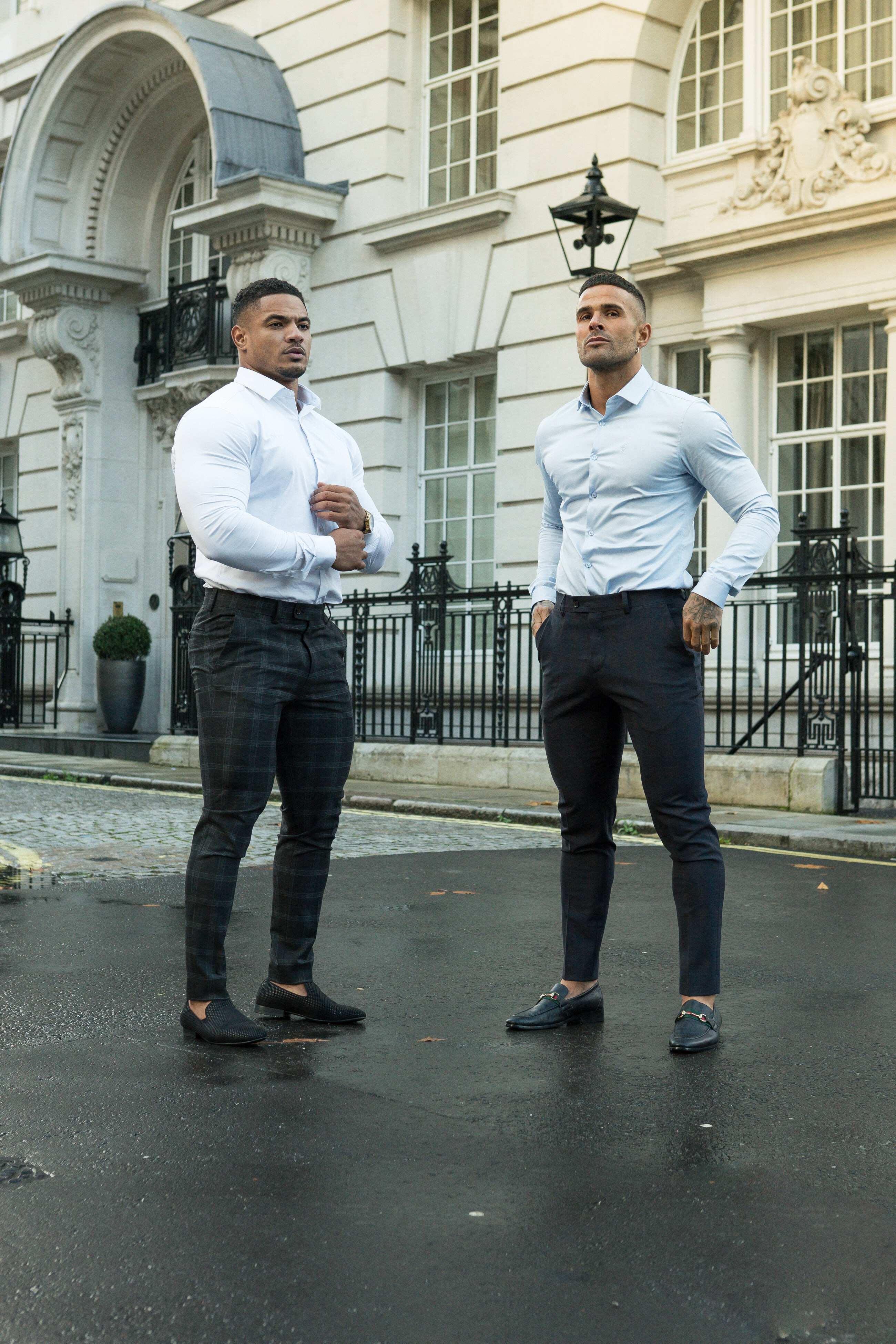 Father Sons Slim Formal Large Charcoal Check Stretch Trousers - FST007