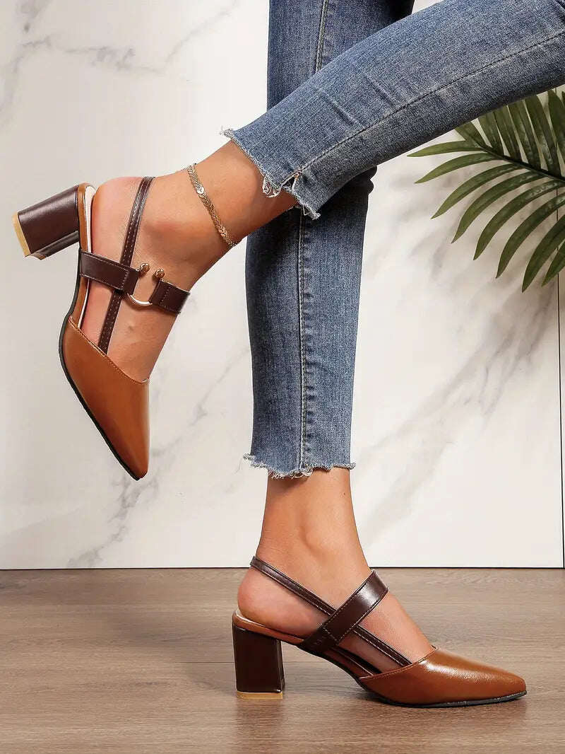 🔥 Dia 49% de desconto - Botas de salto alto estilosas e versáteis com salto grosso, bico fino, design confortável e costas abertas