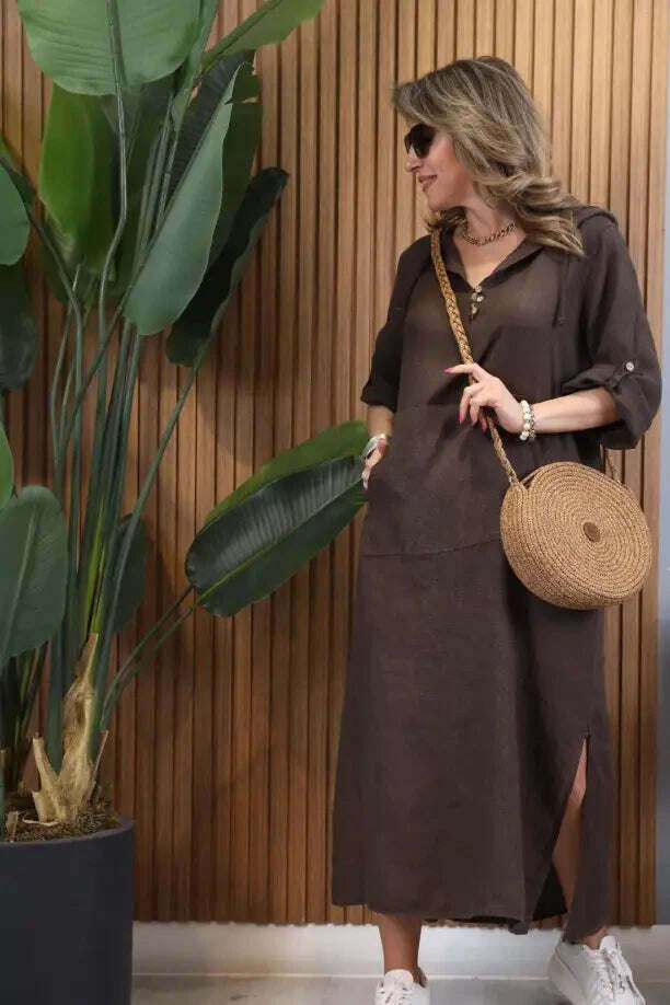 Vestido de linho importado com capuz