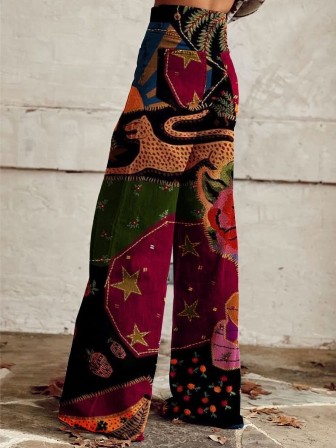 Fatima | Calças boho vintage de perna larga