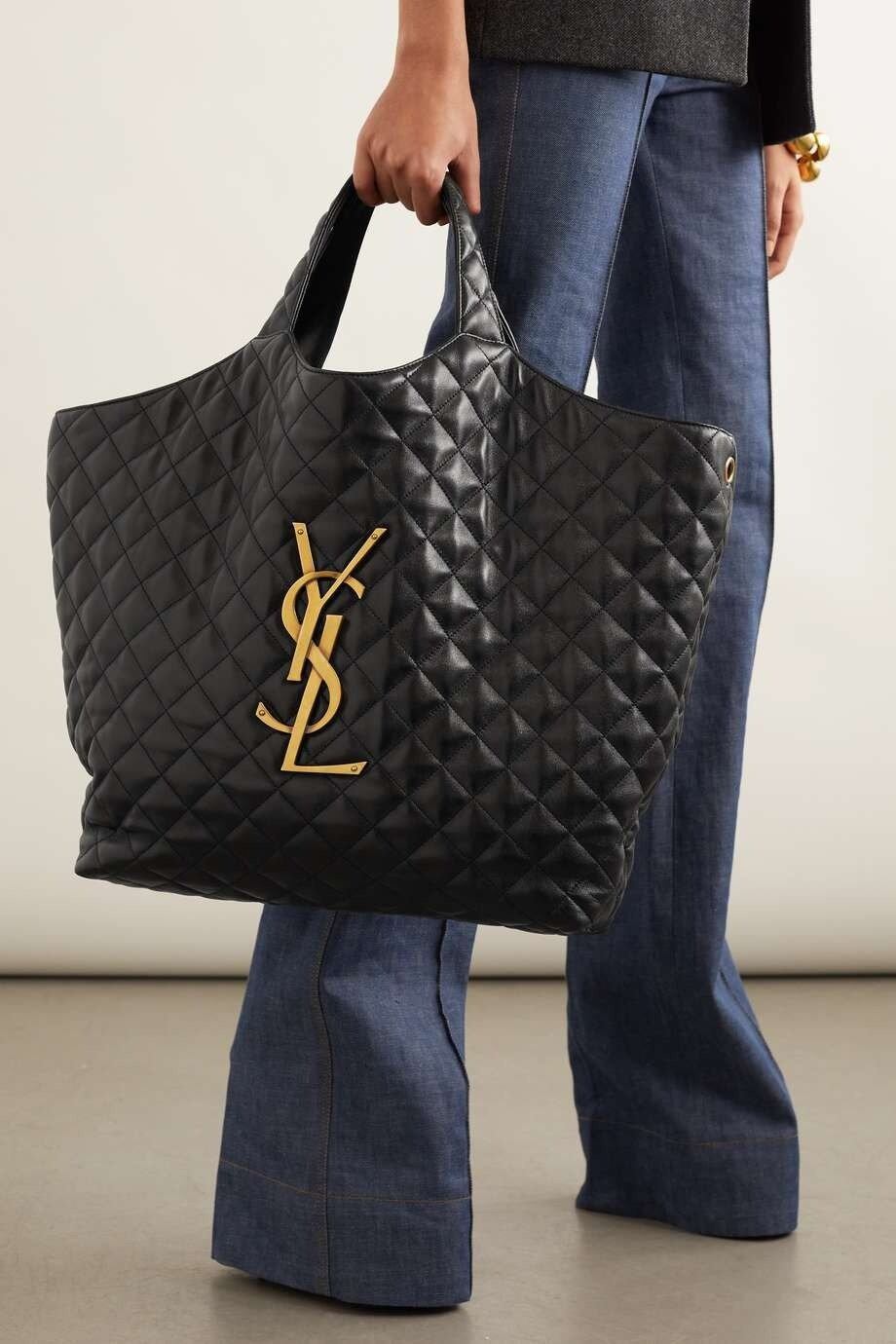 SAINT LAURENT Icare duża pikowana skórzana torba ze zdobieniami