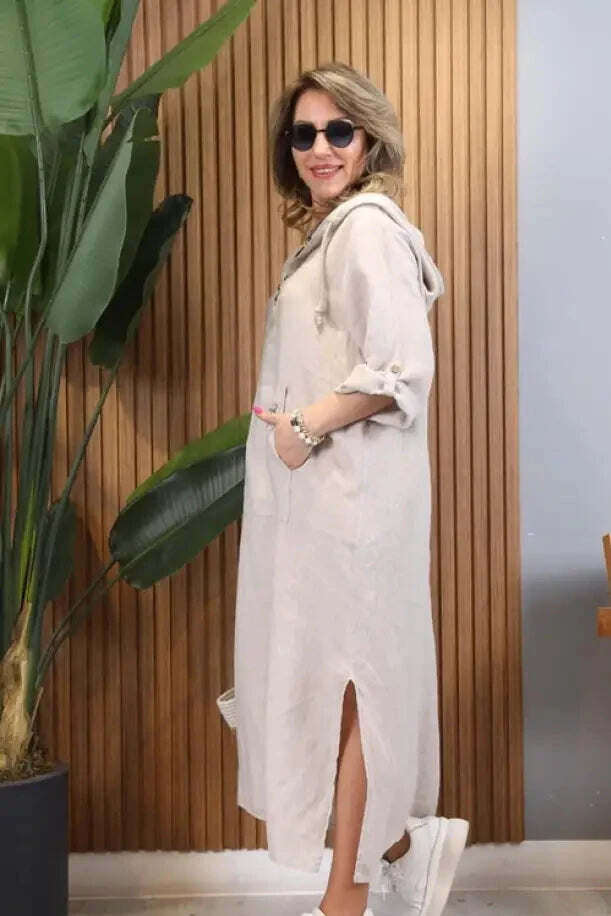 Vestido de linho importado com capuz