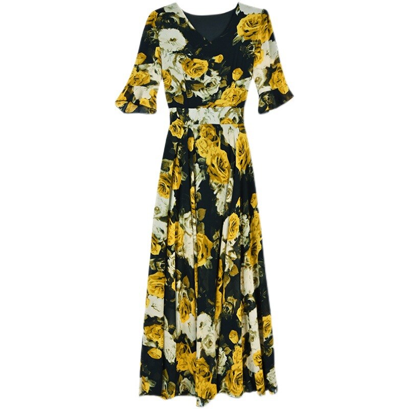 【M-4XL】👗2024 agora temperamento vestido de saia grande de seda gelada 【Compre 1 e ganhe 1 grátis】