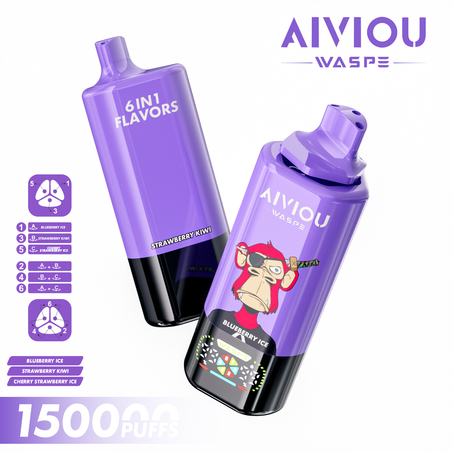 AIVIOU Waspe - Cigarro eletrónico  150K Puffs 6 sabores em 1