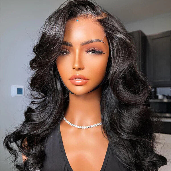 Body Wave 13x4 Lace Wig -180% Densidade Natural Cabelo Humano Preto | Gel Free Wig