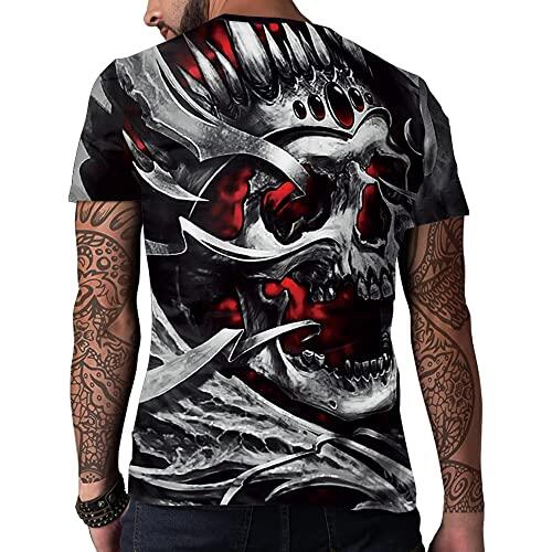 Camiseta masculina de caveira com estampa 3D criativa 3D camiseta de manga curta casual gola redonda novidade moda urbana camiseta