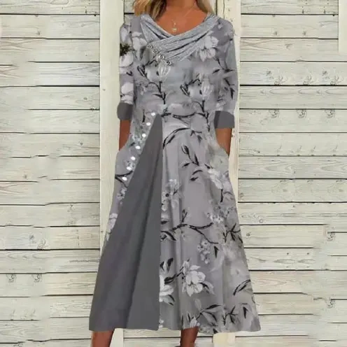 【S-3XL】2024 novo modelo e vestido com decote em v com bolso